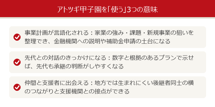 アトツギ甲子園を「使う」3つの意味:事業計画の言語化・先代との対話・仲間と支援者との出会い