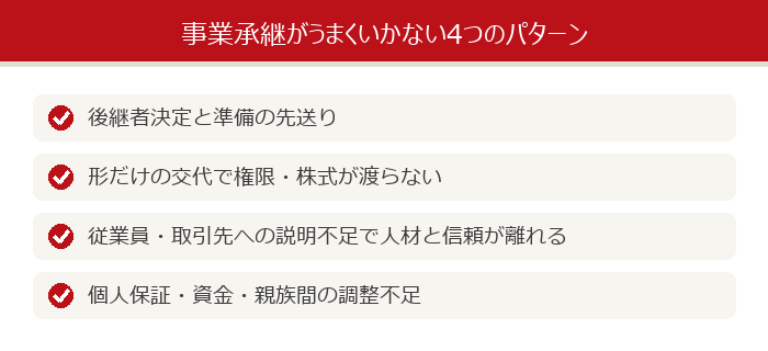 事業承継がうまくいかない4つのパターン
