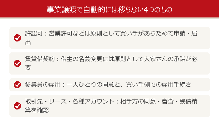 事業譲渡で自動的には移らない4つのもの