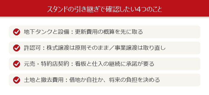 スタンドの引き継ぎで確認したい4つのこと